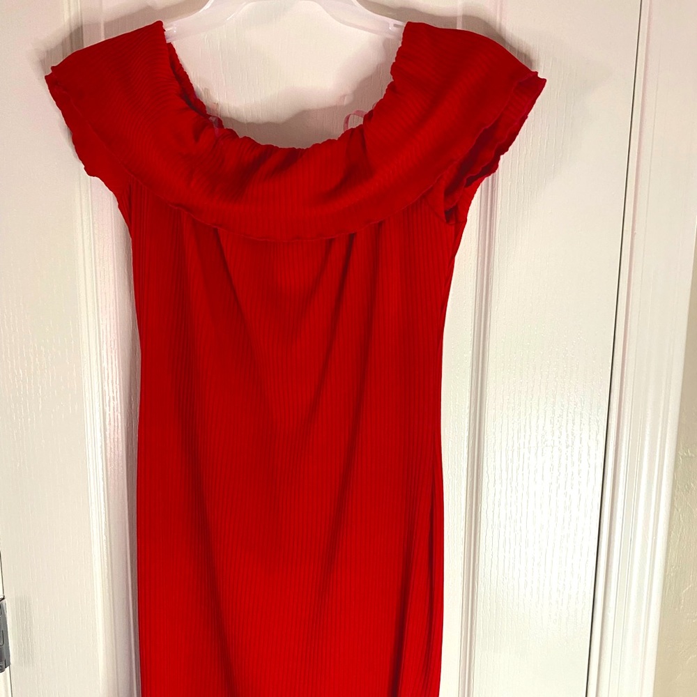 Red off the shoulder body on dress